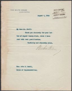 WOODROW WILSON AUGUST 1916 SIGNED LETTER ON WHITE HOUSE STATIONARY 