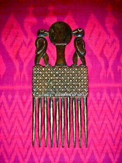 African tribal comb ethnographic art, decor collectible carved wood 