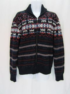   Sweater SZ XL Mens Full Zipper Cardigan Navy Blue Aztec Tribal Navajo