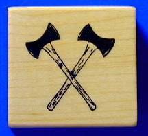 CROSSED AXES Mounted Lumberjack rubber stamp, axe #14