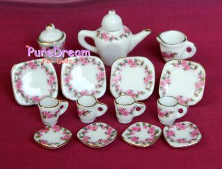 12 Dollhouse miniature dining ware porcelain tea set dish cup plate 