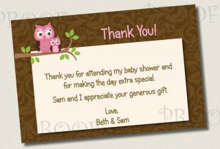   Pattern Owl Thank You Cards Baby Shower Birthday Party Girl Neutral