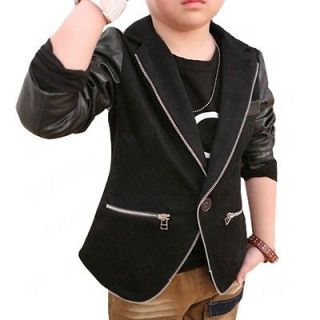Hot Blacks Toddler Boys PU Leather Cotton Blend Button Basic Coat 