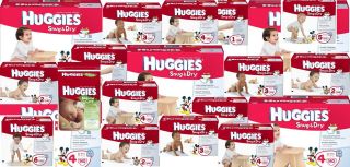 Huggies Snug & Dry Baby Diapers and Wipes Sizes 1 2 3 4 5 6 BULK Value 