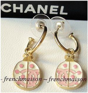   Chanel CC Logo Baby Animal PINK LADYBUG Dangle Charm Earrings New