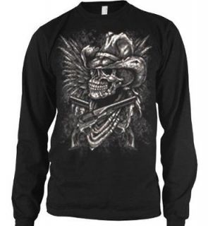   Cowboy Skull With Pistols Thermal Long Sleeve Shirt Bandana Design
