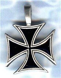 SM. BLACK IRON CROSS PEWTER PENDANT BALL CHAIN NECKLACE