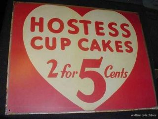VINTAGE HOSTESS CUP CAKE TIN SIGN cupcake art heart 50s bakery diner 