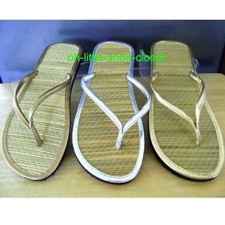 Gold Silver Bronze Bamboo Beach Sandals Flip Flops Size 5, 6, 8