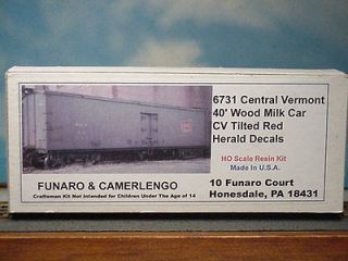 Funaro HO Central Vermont 40 wood Milk Car Tilted Herald, 6731
