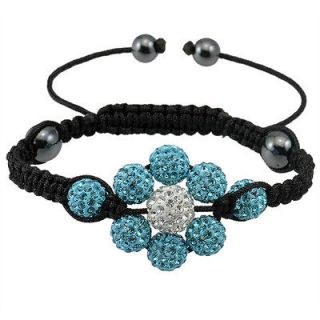 Sky Blue White Clay full of diamond beads woven bracelet flower shaped 