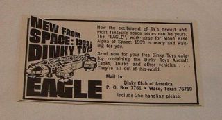 small 1976 Dinky Club Of America ad ~ SPACE 1999 Eagle