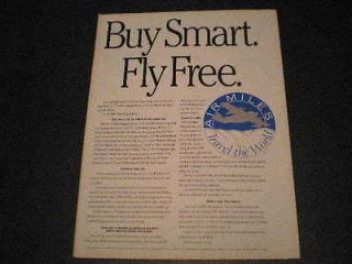 1992 Air Miles Free Air Travel Airlines Ad Buy Smart, Fly Free