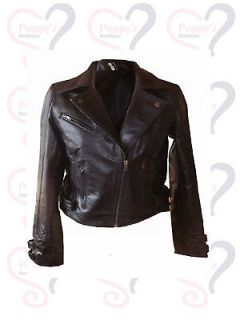 Topshop Leather Biker Jacket With Press Stud Detail On Sleeve Size 8 