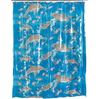   Deep Sea Fish Blue Vinyl Bath Shower Curtain Bathroom Decor 72x72