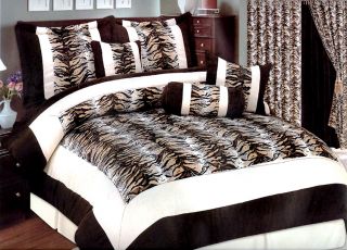 11 Pcs Tiger Skin Micro Suede Bedding Comforter Set + Window Curtain 