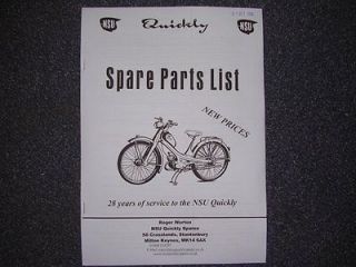NSU Quickly, moped, autocycle spares list