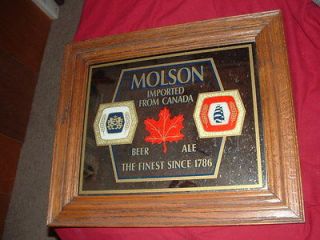 MOLSON Ale Beer Mirror with wood frame, Nice