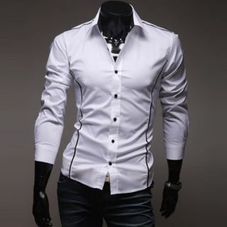 US New Mens Luxury Casual Slim Fit Stylish Dress Shirts 3 Colors 4 