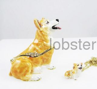 BEJEWELED WELSH CORGI TRINKET BOX with CRYSTALS INCLUDES PENDANT 