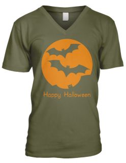 Happy Halloween Bats Men V neck T shirt Pumpkin Costumes Candy Trick 