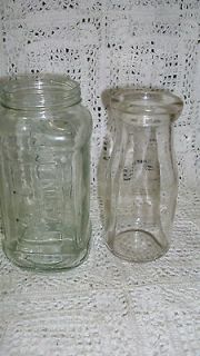 Empty Glass Containers 1 Mason Jar and 1 Milk Bottle Duraglas half 