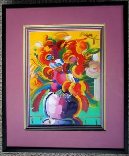 PETER MAX   FLOWER VASE  ORIGINAL ACRYLIC PAINTING ON PAPER  SIGNED 