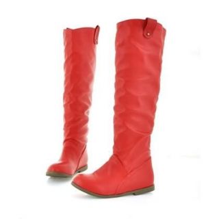 Fashion Lady Girl Women Flat Tall Pull Knee High Leather Boots 4 