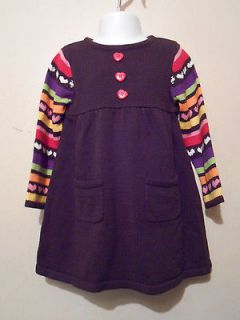 Crazy 8 Toddler Girls L/S Heart Knit Sweater Dress Brown 2 Yrs. NWT