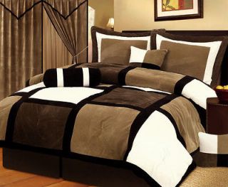New Black Brown Beige Bed in a Bag Suede Comforter set  Full Queen 