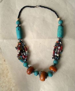 MOROCCAN Tribal Turquoise Amber Bead BERBER Necklace
