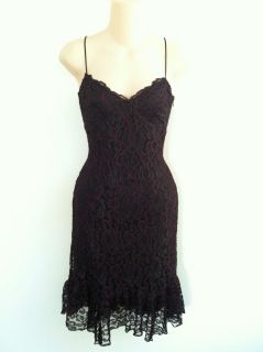Betsey Johnson Black and Pink Lace Dress with Ruffle.Size 6