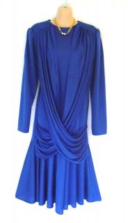 VINTAGE BEYOND RETRO BLUE DRAPE DALLAS STYLE 80S PARTY DRESS 14/16