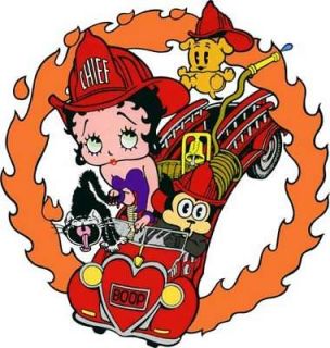 BETTY BOOP & Dog in FIRE Engine Truck Window Cling Decal Sticker   NEW