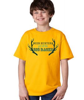 DEER HUNTERS GET ALL THE BIG RACKS Youth Unisex T shirt. Funny 