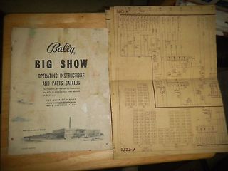 BIG SHOW BALLY BINGO original pinball machine manual