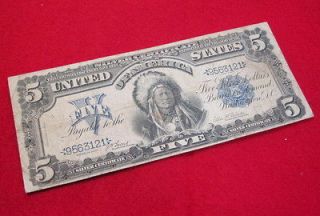 1899 U.S. $5 SILVER CERTIFICATE LARGE CHIEF LYONS ROBERTS **FREE 