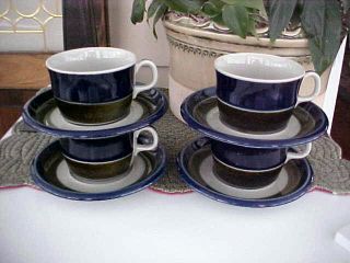 Rorstrand Stoneware Elisabeth~Cups & Saucers Lot of Four~Mid Century 