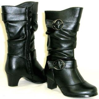   Tall Slouchy Low Heel Buckle Boots*Pageant Costume*BLACK TODDLER/YOUTH