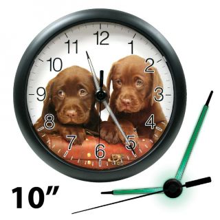 Chocolate Lab Puppies 10 La Crosse Wall Clock with LED Glowing Hands 