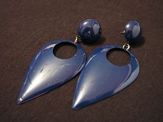 BIG Vintage Navy Blue Teardrop Door Knocker Dangle Pierced Earrings