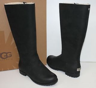 Ugg Broome III black leather shearling lined riding boots New in Box