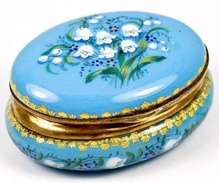   French Kiln Fired Enamel Jewelry Casket, Box, Lily of the Valley