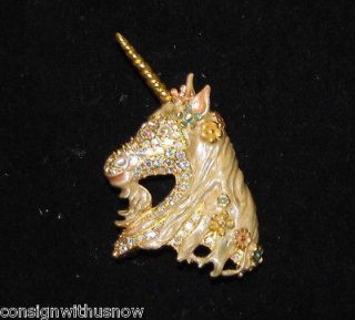 Kirks Folly Ophelia Gold Tone Jeweled Unicorn Brooch Pin New *