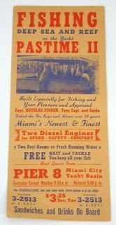 Brochure Deep Sea Fishing Boat Pastime II Miami 1940s 50s