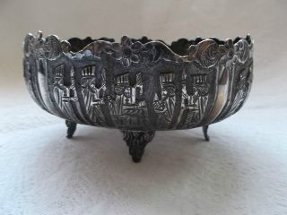 Antique Persian HAKHAMANESHI Sterling Silver Oval Footed Bowl 