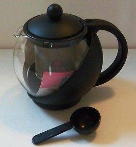 NEW TEAPOT TEA BALL BLACK PERSONAL 5 CUP GLASS/PLASTIC STAINLESS STEEL 