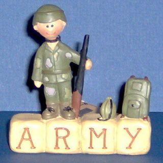 Army Blocks with Boy Soldier Blossom Bucket Figurine Sculpture NWT 