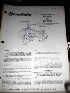 Simplicity Operators Manual 1970 32 Rotary Mower Leaf Mulcher