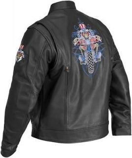 River Road Grateful Dead Uncle Sam Skeleton Leather Jacket Black 40 US